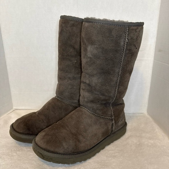 UGG Classic Tall Boot #5815 Gray Leather w Sherpa Lining Womens Size 7 - Picture 1 of 8